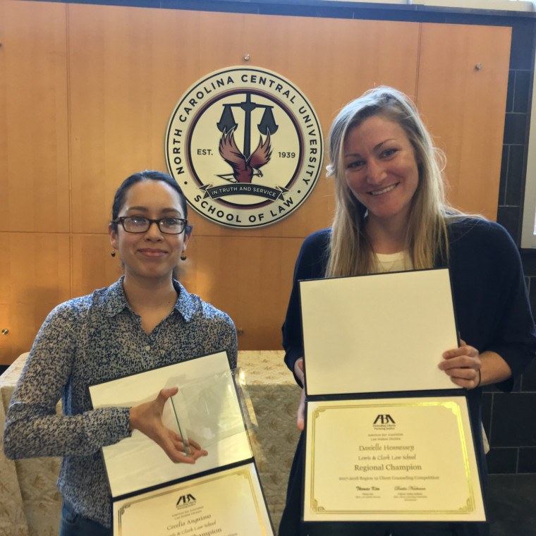 3Ls Cecilia Anguiano and Danielle Hennessey placed third in the National ABA Client Counseling Competition on March 17 in Durham, NC
