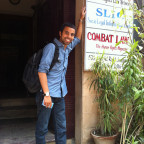 Jason Mohabir in front of his externship site in Delhi