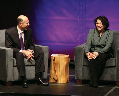 Dean Robert Klonoff and U.S. Supreme Court Justice Sonia Sotomayor, who were classmates at Yale Law School, reminisce during the Justice