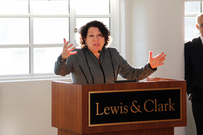 U.S. Supreme Court Justice Sonia Sotomayor speaks to an assembly of Lewis & Clark faculty.