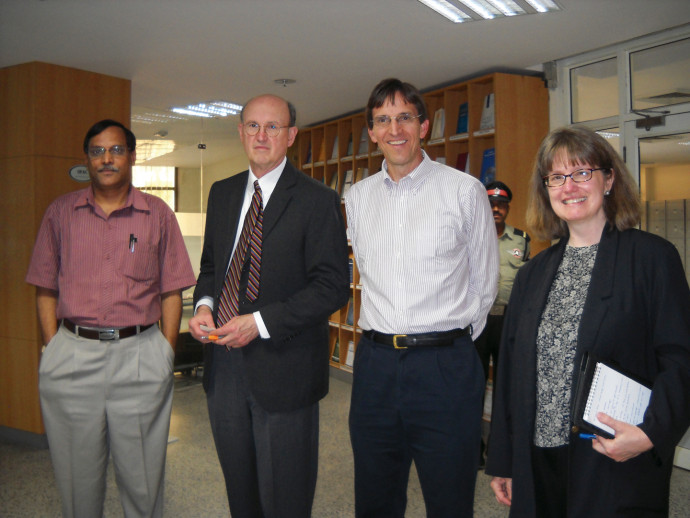 From left: Krishna Deva Rao, professor at the National Law University in Dehli, with Lewis & Clark's Ed Brunet, Craig Johnston 