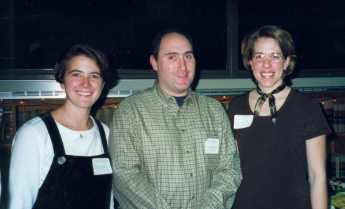 The PILP Auction chairs for 1999, Amie Wexler '99 and Robin Snyder '00, enjoy the auction's alumni reception with Steven Kahn '88.