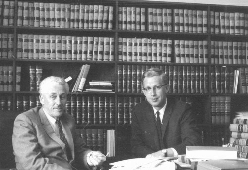 Oregon Supreme Court Justice Ralph Holman '37 and his court clerk, William C. Snouffer, are shown here in 1966. 