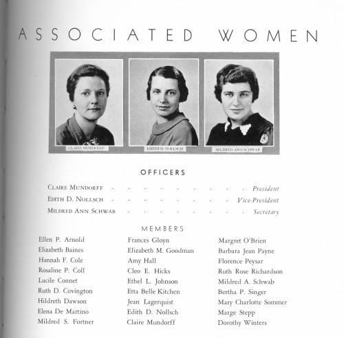 Members of the group Associated Women of Northwestern College of Law in 1936. Officers included Mildred Schwab '39, a future Portlan...