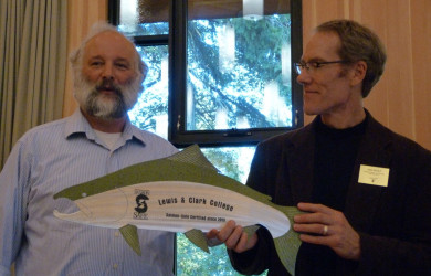 Professor of Law Dan Rohlf (right) accepted the Salmon-Safe certification at the annual Sustainability In Portland event.