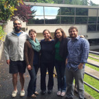 Green Energy Fellows (from left): Nate Larsen, Amy Schussler, Kyra Hill, and Nick Lawton; Director and Professor Melissa Powers in middle.