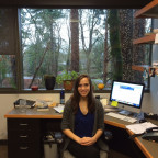 Lia Comerford in her Earthrise office in Wood Hall, Lewis & Clark Law School