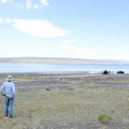 Keith Kreuz, a brine shrimp fisherman whose business has been hurt by the sharp decline in Lake Abert's level, stands in 2014 on the shor...