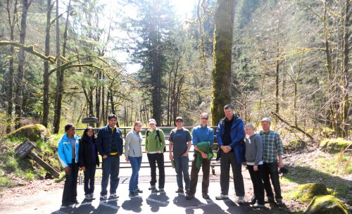 Enviro students hiking in Columbia Gorge with Prof. Dan Rohlf