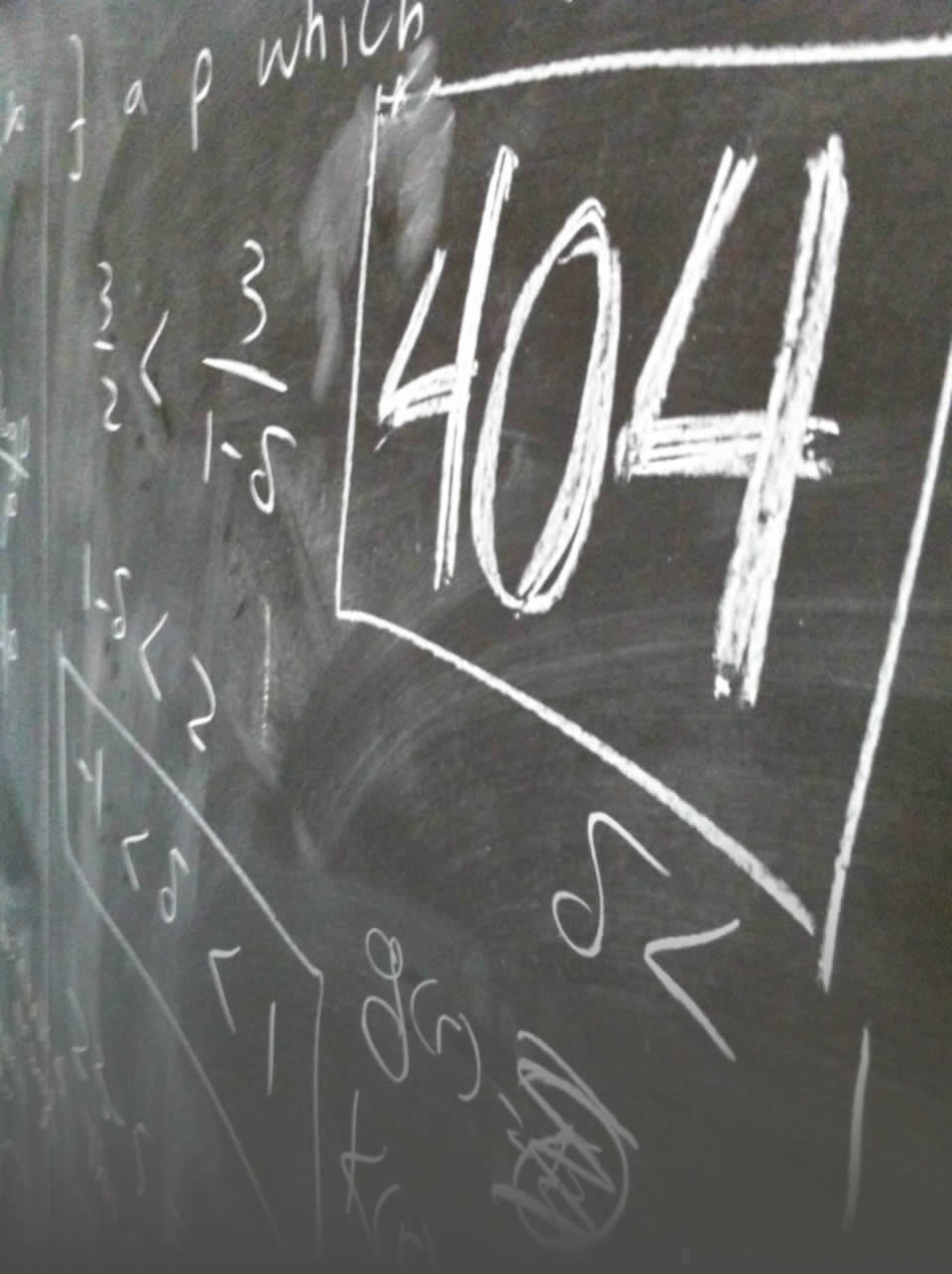 404 amongst math symbols on a chalkboard
