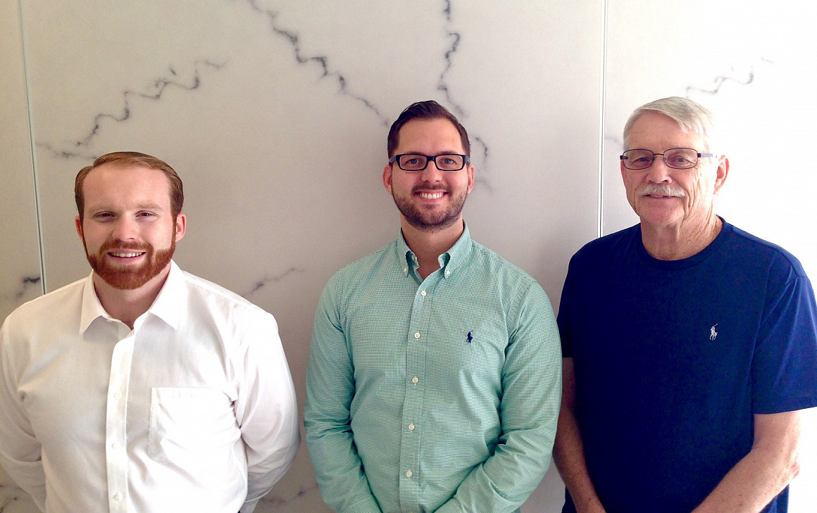 Charles Lewis '16, Aaron Johnson '16, and LITC professor Jan Pierce