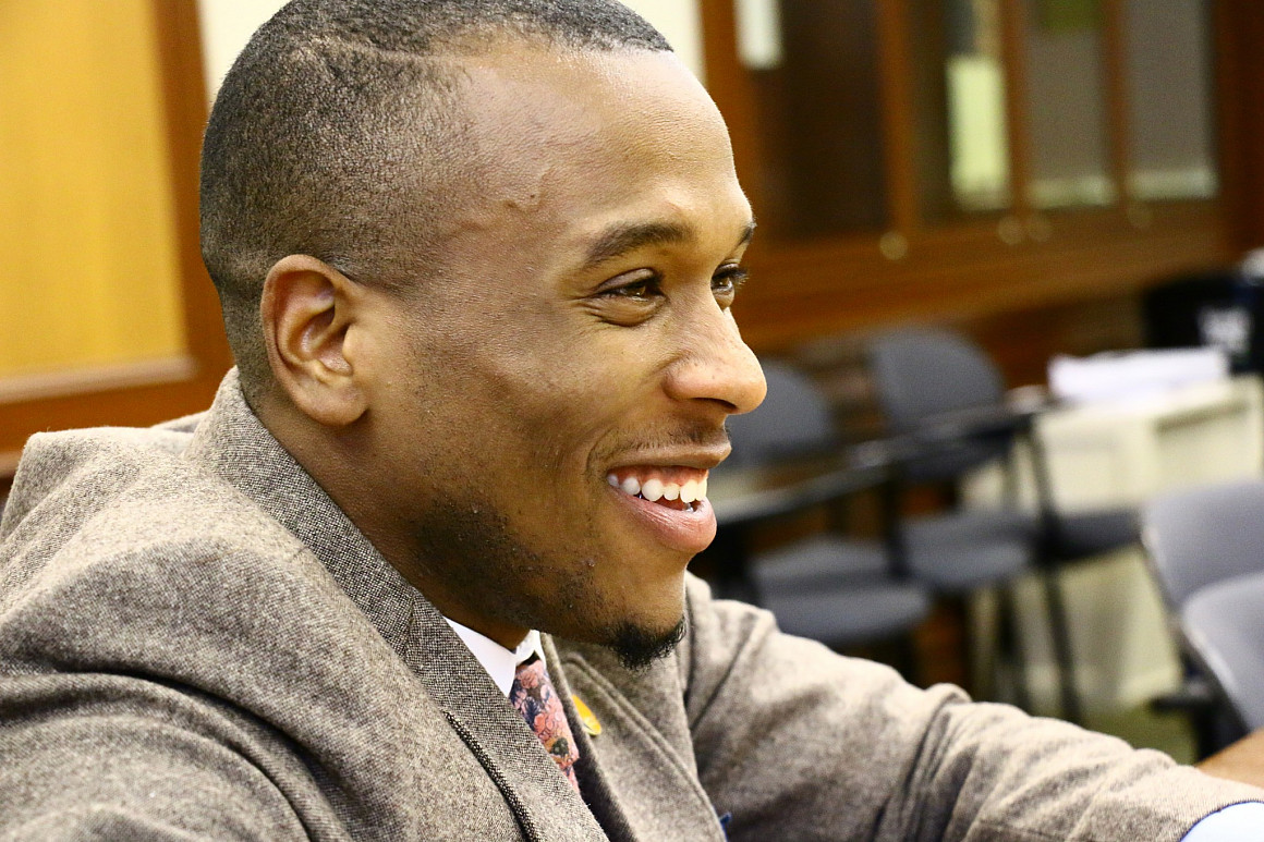 SBA President Lawrence Pittman '18, at a recruiting event