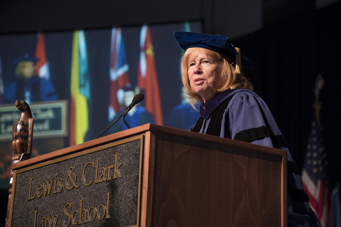 Law Dean Jennifer Johnson welcomes our graduates and guests.