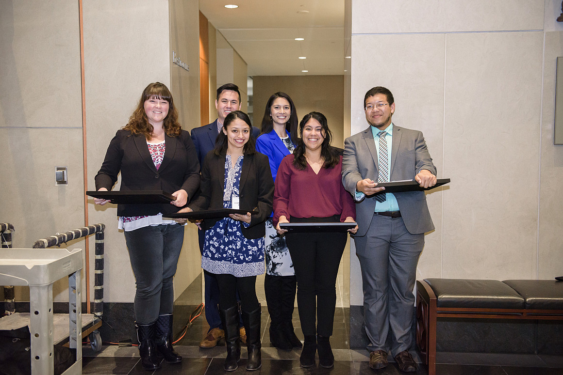 Law students preparing to present the awards to the Judges.  Four first year Lewis & Clark law students presented the recognition cer...