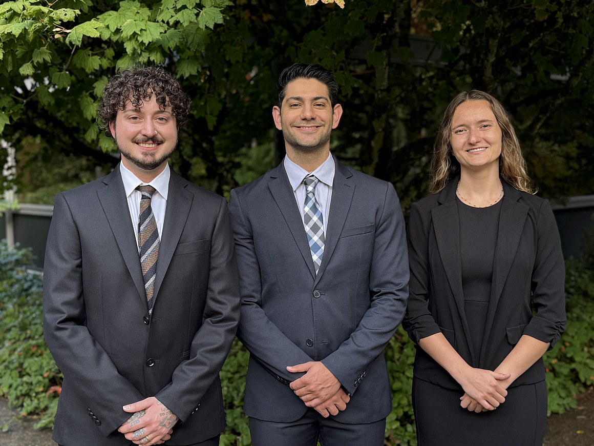 Multnomah Bar Association (MBA) Fellows: Finn Johnson, Hooman Dadkho, and Christina Smith.