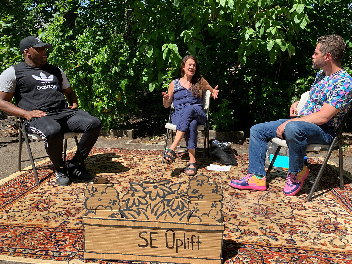 Kaplan and with Terrence Hayes and Daniel Bluestein, two men with nonunanimous juries, speaking at Portland event.