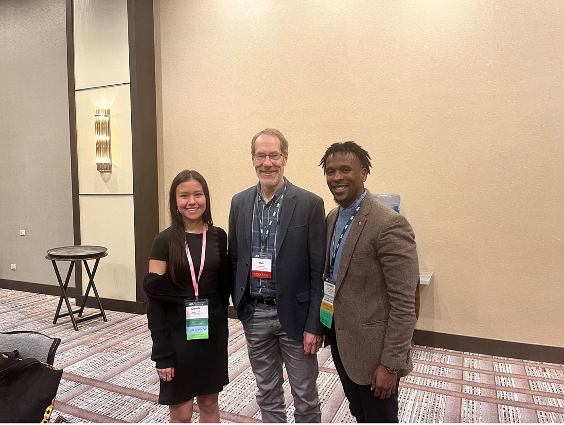 Left to right: Glenda Valdez '23 (conference planning committee member and L&C law student), Professor Daniel Rohlf (panelist an...