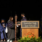 Harpreet S. Dhaliwal presents Professor Sandy Patrick with the Leo Levenson Award for Excellence in Teaching