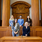 L to R: McKinzie Millard '28, Cameron Tow '28, Brooke Wolanin '28, Katie Jahangiri '26 and Mikki Ness '26.