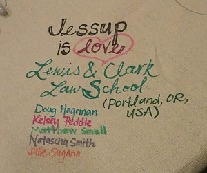 Congratulatory banner for the Jessup winners from Iran