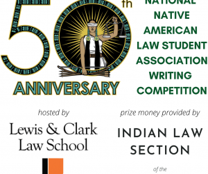 Alt Description: Image displays the NNALSA 50th Anniversary logo, publicizing that L&C Law hosted the competition and the Indian Law ...