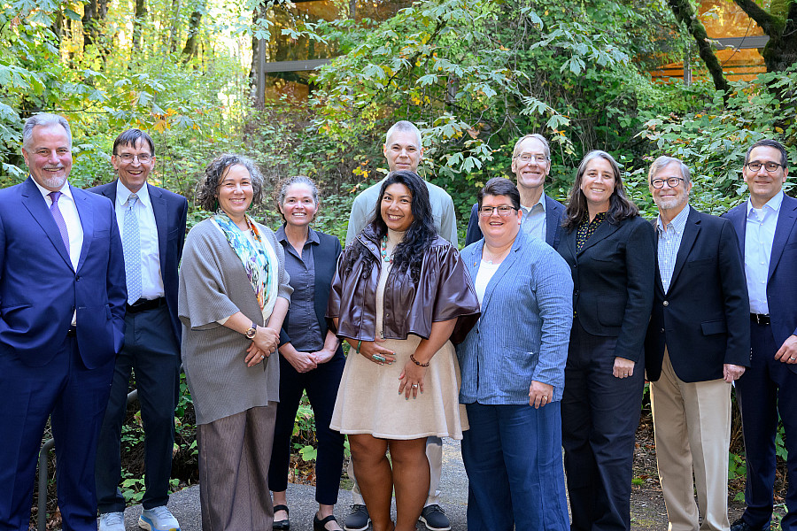 L-R: Paul Conable, JD '97, Prof Craig Johnston, Prof Lisa Benjamin, Prof Melissa Powers, Marc Fink, JD '95, Chris Gunn, JD '11, Prof Robi...