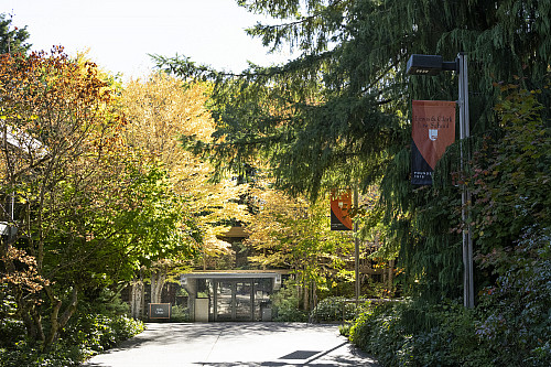 Exterior of Boley Law Library from under the McCarty Breezeway. Boley Law Library is the largest law library in Oregon, housing over 500,...