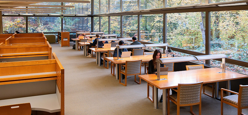 Students at work in Boley. The quiet study area in Boley Law Library overlooks the forest and provides a meditative space where students ...