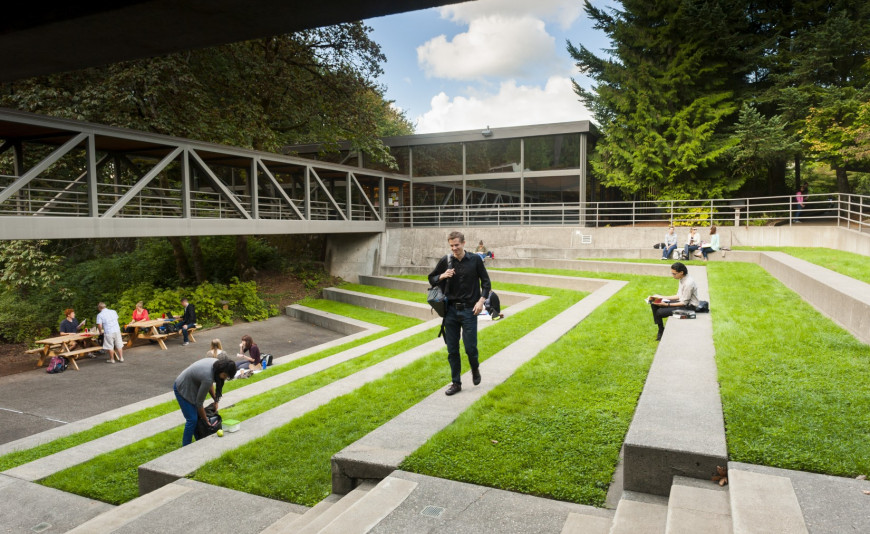 The law amphitheater as a living room. The law amphitheater becomes a natural gathering place when the weather is fair. On occasion, prof...