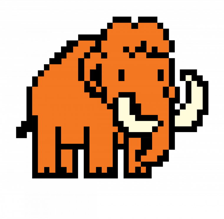 8-bit graphic of an orange mammoth.