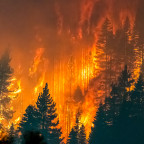 Fire burning near South Lake Tahoe in California wildfire.