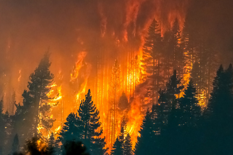 Fire burning near South Lake Tahoe in California wildfire.