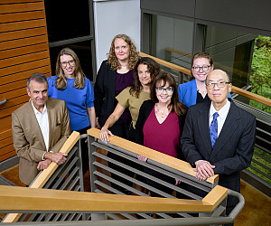 L to R: Professors Charlie Martel, Hadley Van Vactor Kroll, Jessica Den Houter, Aliza Kaplan, Sandy Patrick, Emily Fullerton, Bill Chin.
