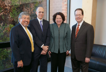Justice Sotomayor with Rudy Aragon, Dean and Schnitzer Professor of Law Robert Klonoff, and President Barry Glassner.
