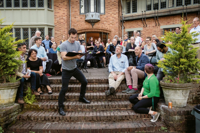 Staged reading of Simek's translation of The Seagull, presented on the Frank Manor House step...