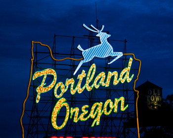 The White Stag sign at the west end of The Burnside Bridge has been a fixture of the city since 1940. Photo by Jamie Francis