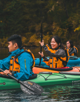 L&C students kayaking on a College Outdoors trip.