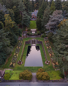 Aerial view of undergraduate campus's reflecting pool