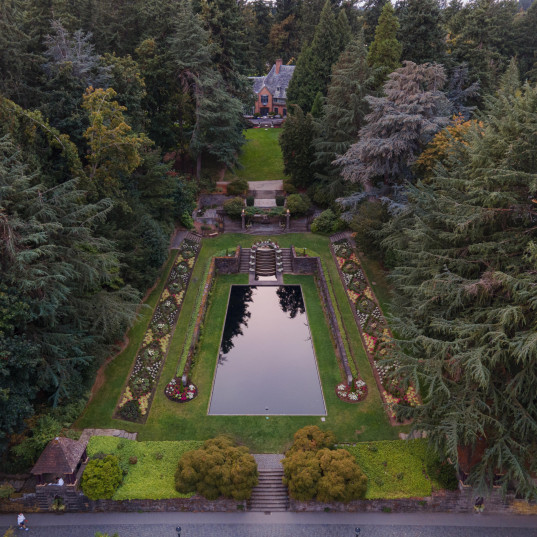 Aerial view of undergraduate campus's reflecting pool