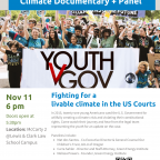Youth v. Gov Climate Documentary and Panel, Nov. 11, 5:30 pm, at L&C Law Schoo, McCarty Classroom 2