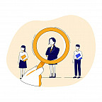 Looking at a job candidate with a magnifying glass