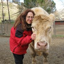 Joyce Tischler and Howie, a gentle soul who was rescued as a calf, and lived his whole life at An...