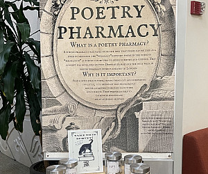 Health Studies student Sofia Dimaggio created a poetry pharmacy in the Watzek Library atrium. Visitors are welcome to select a poem.