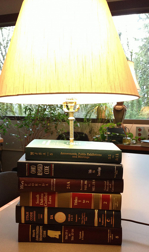 Librarian-created Book Lamp, donated to PILP Auction 2013