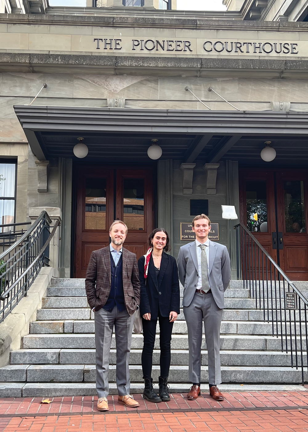 WRLC attorney Aaron Bruner, along with Fall 2024 WRLC Practicum students Maria Guillamont and Taylor Harwood.