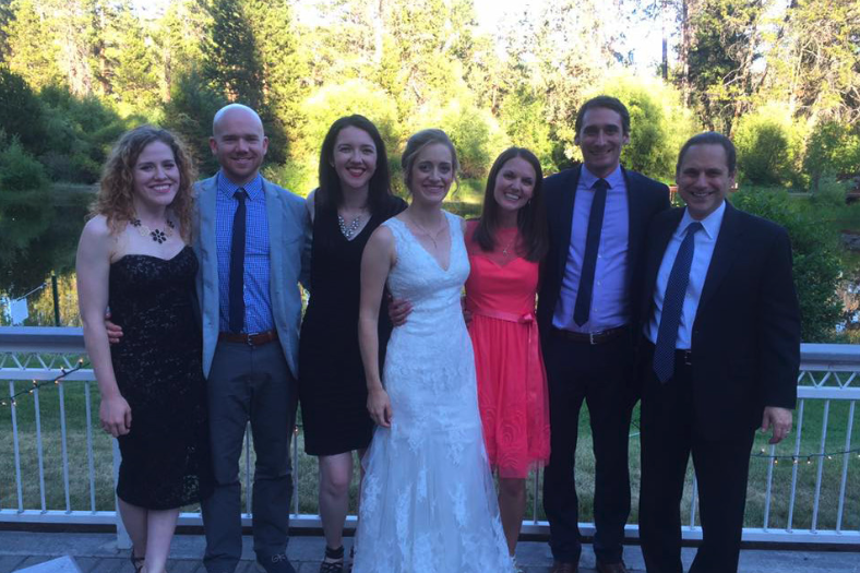 From left: Rhylee Smith '14, Jake Brooks '14, Alyssa Mastic,'14, Jordan Schoonover '14, Bridgett Shephard '14, BenSaver '14, and Professo...