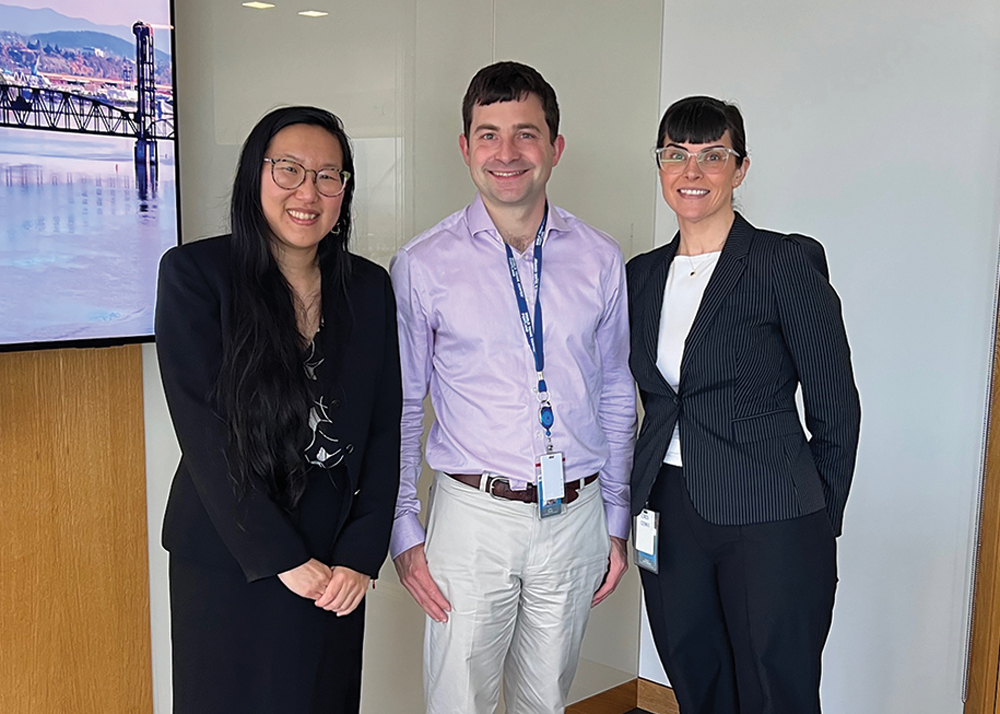 Patent Trial and Appeal Board (PTAB) Moot Court Competition team: (L to R) Administrative Judge Frances Ippolito, Larry Furan '25 and Jul...