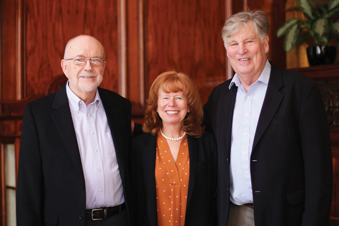 Professor Doug Newell, Dean Jennifer Johnson, and Rex Malott BS '73, JD '76.
