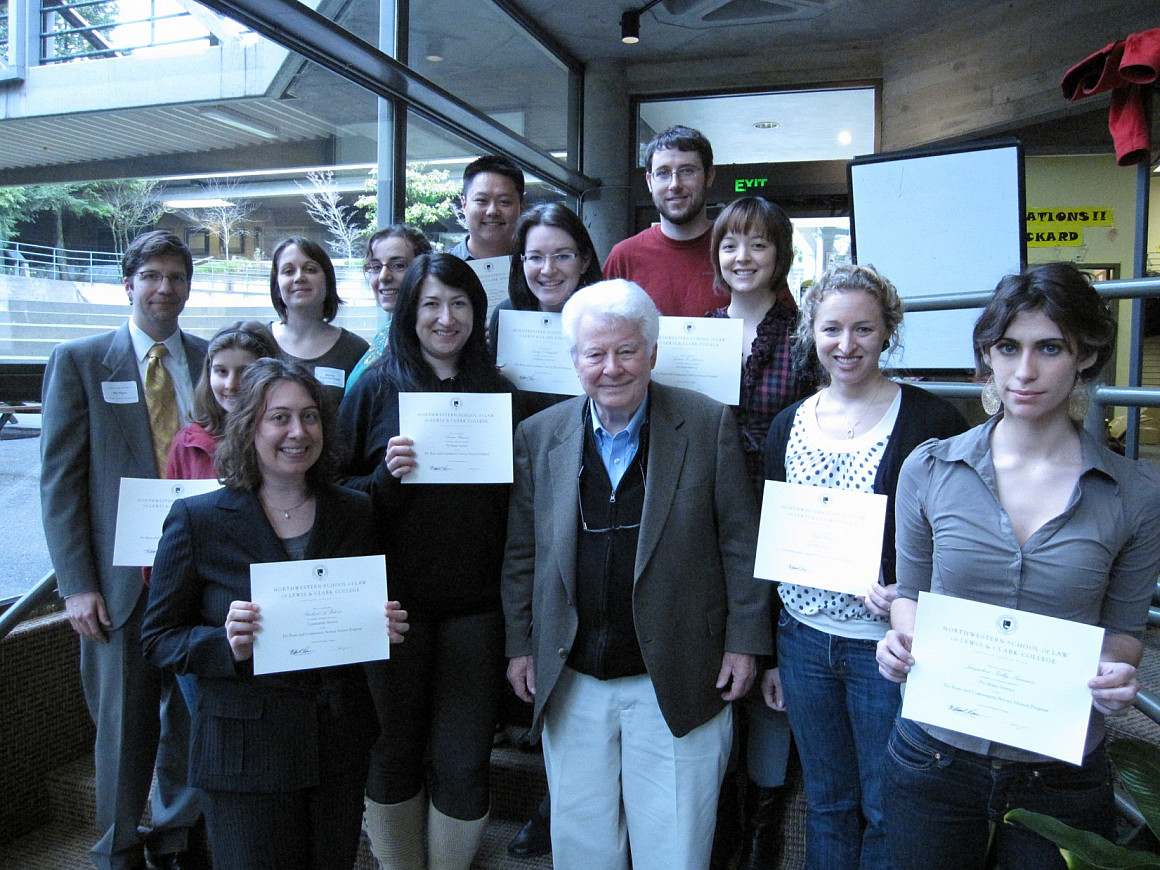 Don Marmaduke, the Pro Bono & Community Service Honors Awards Lunch speaker (center) with student award recipients.