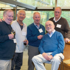 Larry Amburgey '75, Gary Grenley '75, Charles Markley '75, John Davenport '75 toast Prof. Newell.